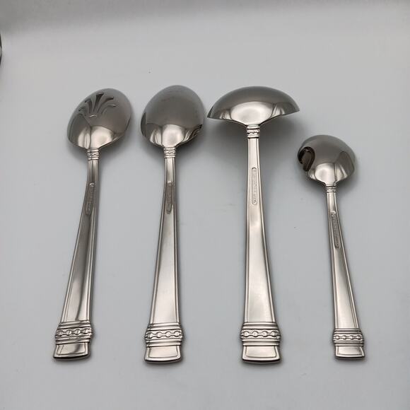 Lenox Hancock Platinum 4pc Server Set 18/8 Stainless F1atware GLOSSY RARE NOS - Picture 2 of 2